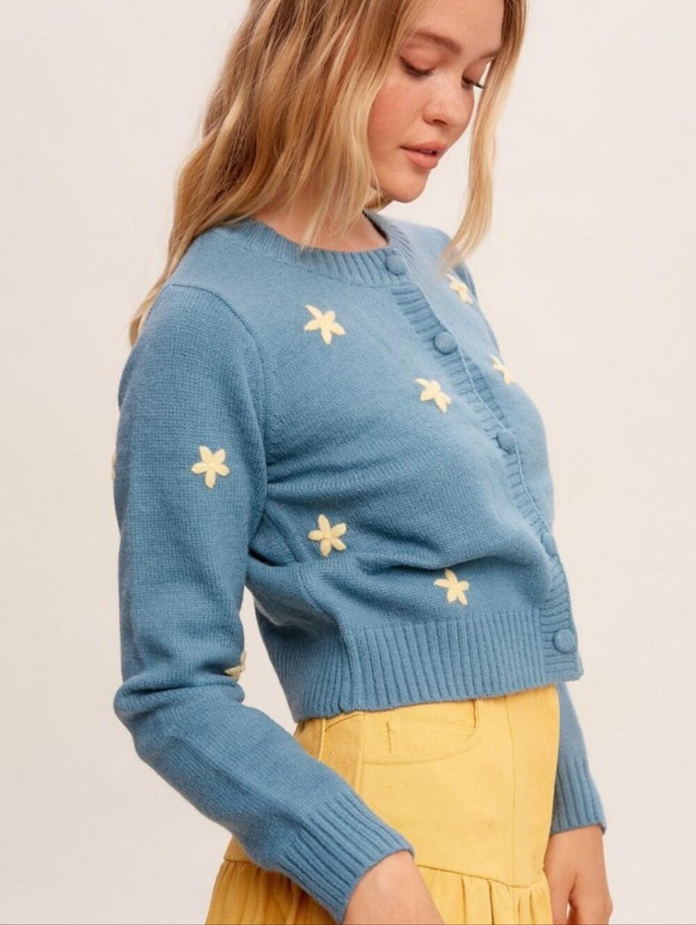 Blue Cardigan With Flower Details